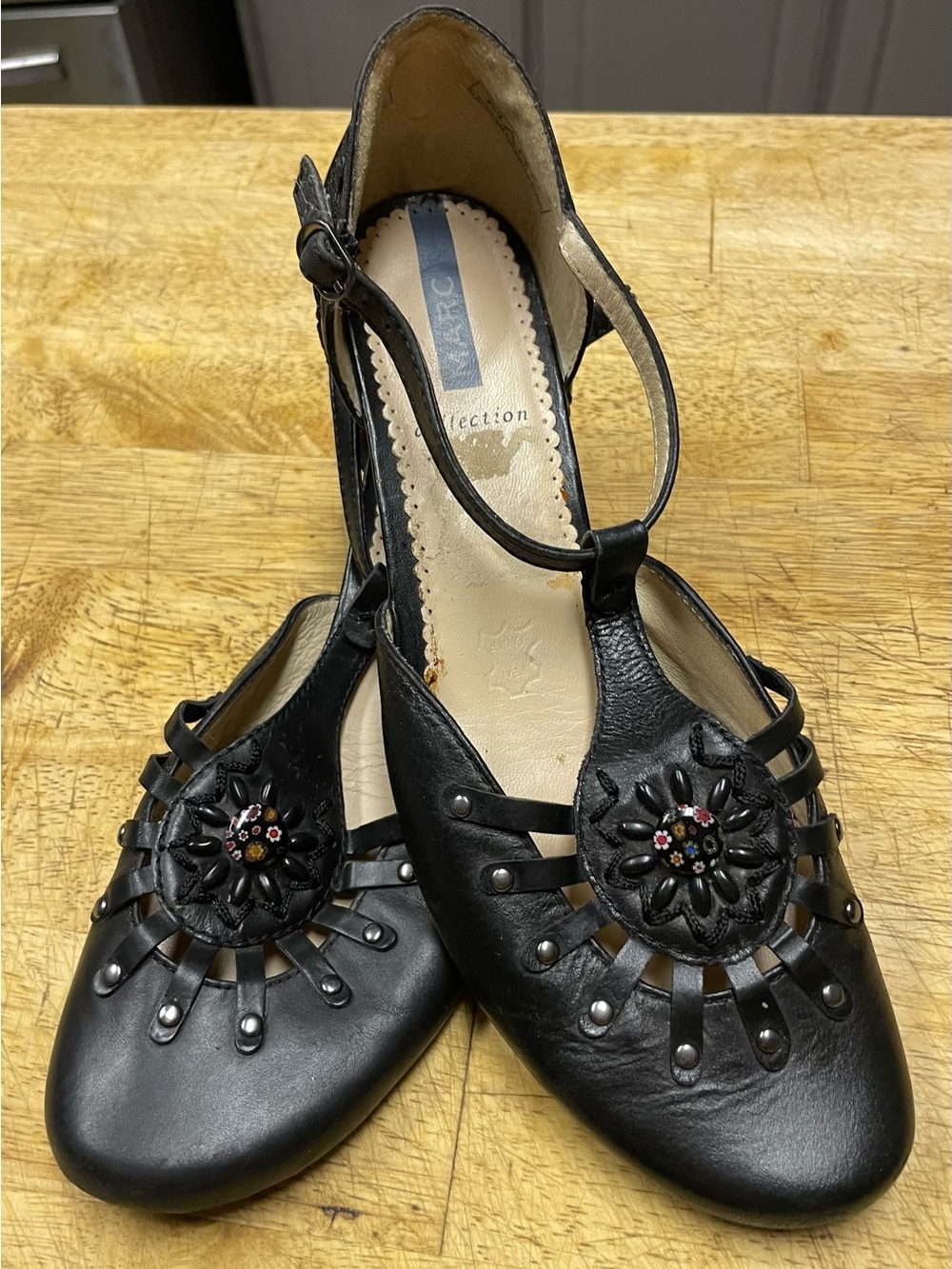 Vintage MARC Black Leather Ankle Strap Heels Germany US 8.5/EU 39 Rare Beauty!